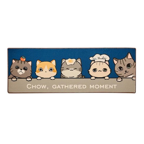 알럽홈 큐티 캐릭터 논슬립 키친 풋 매트, 캣패밀리 네이비블루