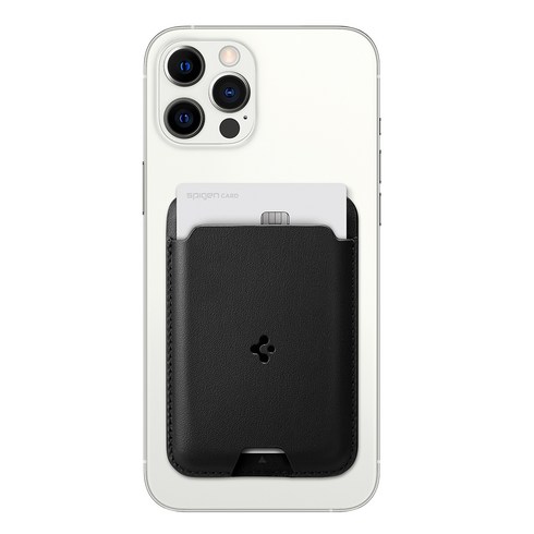 슈피겐 맥세이프 가죽 카드 지갑 발렌티누스 휴대폰 액세서리 AMP02284, 블랙, 1개