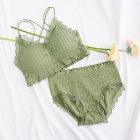 문릿 로즈 끈 노와이어 레이스 브라렛 세트