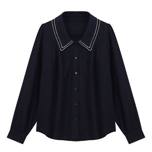 더블 물결카라 셔링 블라우스