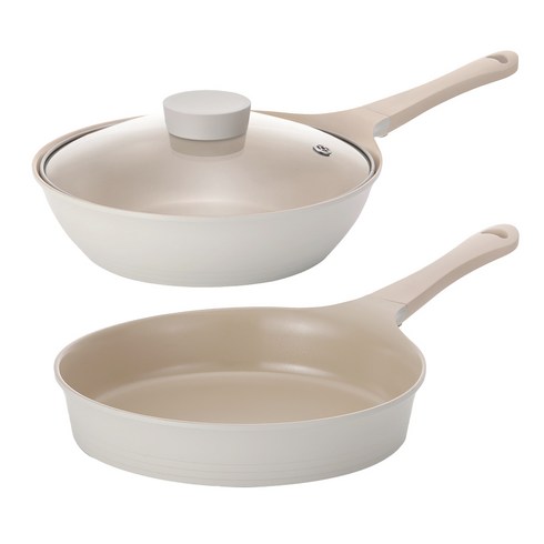 네오플램 벨라 IH 인덕션 후라이팬 2종 세트, 오프화이트샌드, 팬 28cm + 웍 28cm