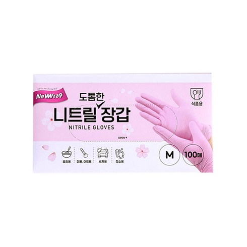 2023년 가성비 최고 니트릴 요리 위생 일회용 식품용 고무장갑 - 뉴랩 니트릴 장갑, 핑크, 중(M), 1개