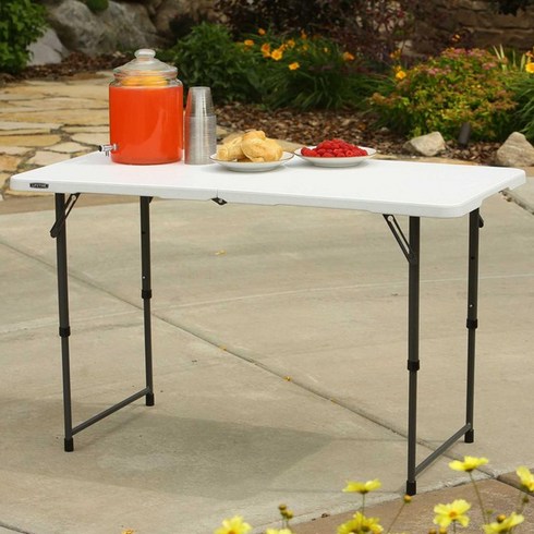 LIFETIME 높이조절 폴드 인 하프 테이블 Essential 120cm, White Granite + Gray