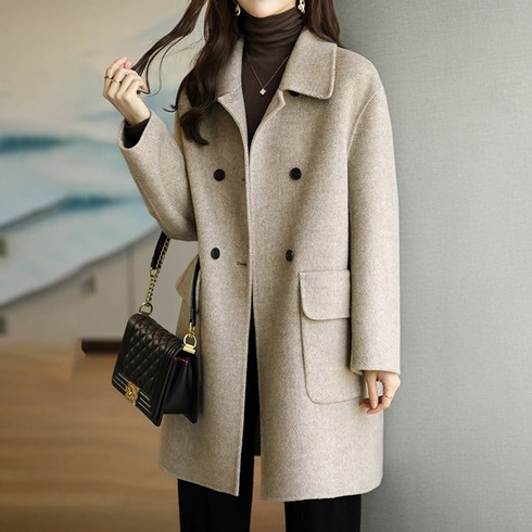 2023년 가성비 최고 겨울반코트 - 포플러앤씨 여성용 바콘 모직 더블 코트