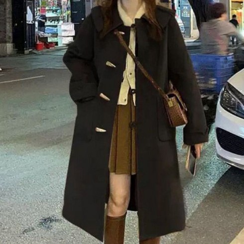 2023년 가성비 최고 떡볶이단추코트 - 메이첼 여성용 숄더 카라 떡볶이 버튼 데일리 포켓 롱 코트 01720