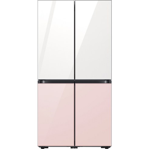 삼성전자 비스포크 4도어 냉장고 글래스 875L 방문설치, 글램 화이트(상단), 글램 핑크(하단), RF85C90F155