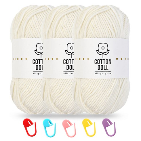 니뜨 코튼돌실 50g x 3p + 단수링 5p 세트, 2 아이보리, 1개