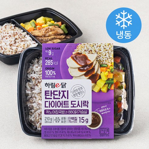 2023년 가성비 최고 다이어트도시락 - 하림이닭 탄단지다이어트 도시락 퀴노아잡곡밥과 BBQ닭가슴살 (냉동), 210g, 2개
