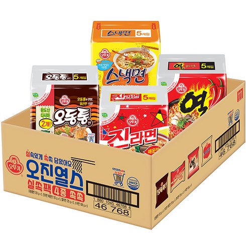 오뚜기 실쏙팩 오진열스 오동통면 5p + 진라면 매운맛 5p + 열라면 5p + 스낵면 5p 세트, 1세트