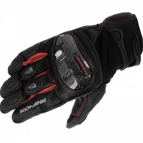 코미네장갑 - KOMINE PROTECT LEATHER M GLOVES GUREN 양손 세트 GK-1933, BLACK + RED