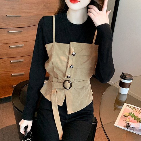 앤드스타일 여성용 하트뷔스티에 벨티드 탑 261201