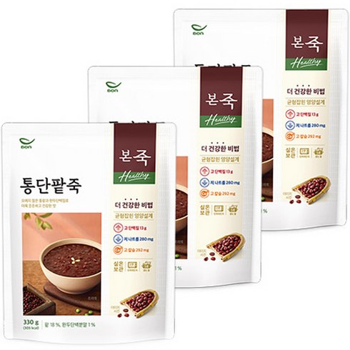 본죽 팥죽 - 본죽 Healthy 통단팥죽, 330g, 3개