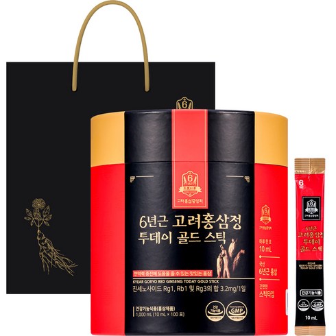 2023년 가성비 최고 인천공항면세점홍삼 - 고려홍삼중앙회 6년근 고려홍삼정 투데이 골드 스틱 + 쇼핑백, 10ml, 100포