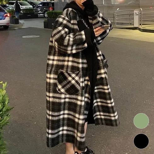 메이첼 여성용 투웨이 리버서블 체크 롱 코트 04018