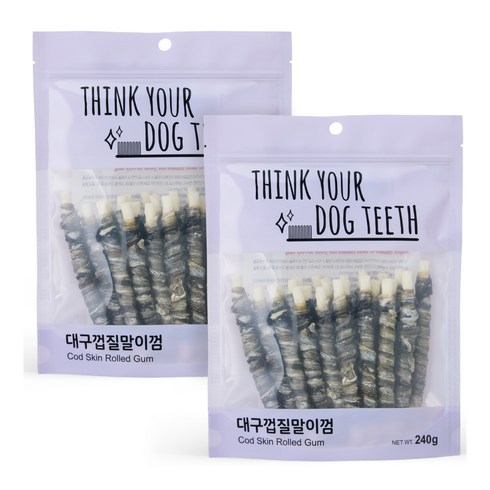 Thinkyourdogteeth 강아지 소가죽 오래먹는 간식껌 24p, 대구껍질말이, 240g, 2개