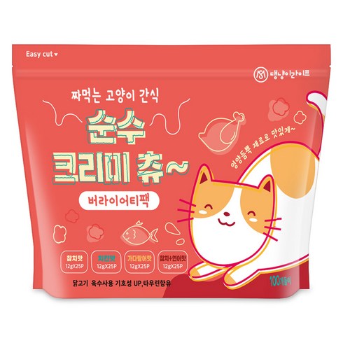 댕냥이라이프 짜먹는 고양이 간식 순수 크리미 츄, 혼합맛(닭고기/가다랑어와 닭고기/참치와 닭고기/참치와 연어), 1200g, 1개