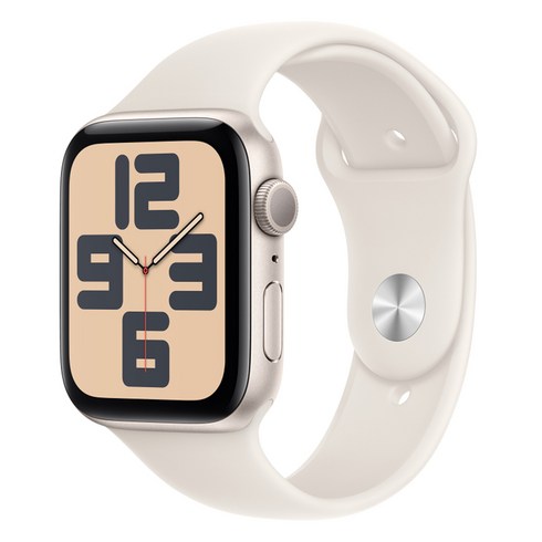 Apple 정품 2024 애플워치 SE 2세대 알루미늄 케이스, 44mm, GPS, 스타라이트 / 스타라이트 스포츠 밴드, M/L