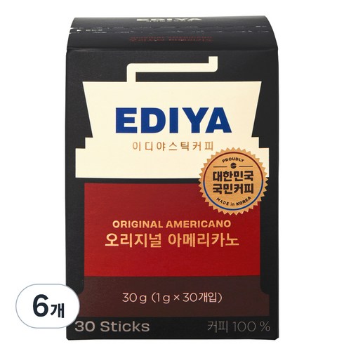 이디야 오리지널 아메리카노 원두커피스틱, 1g, 30개입, 6개