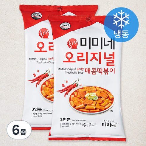 홍단떡볶이 - 미미네 오리지널 매콤 떡볶이 (냉동), 570g, 6봉