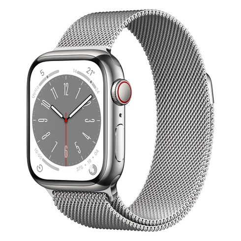 Apple 애플워치 8 GPS+Cellular, 41mm, 스테인리스, 실버 / 실버 밀레니즈 루프