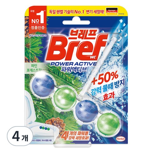  브레프 1개  쿨러백 - 브레프 파워액티브 변기세정제 파인, 50g, 4개