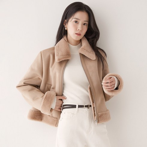 2023년 가성비 최고 무스탕코트 - 로엠 여성용 배색 카라 무스탕 코트