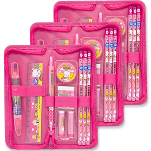 유치원생일선물 - 미소로 4000 지퍼케이스 문구세트 2210, 3세트, 핑크