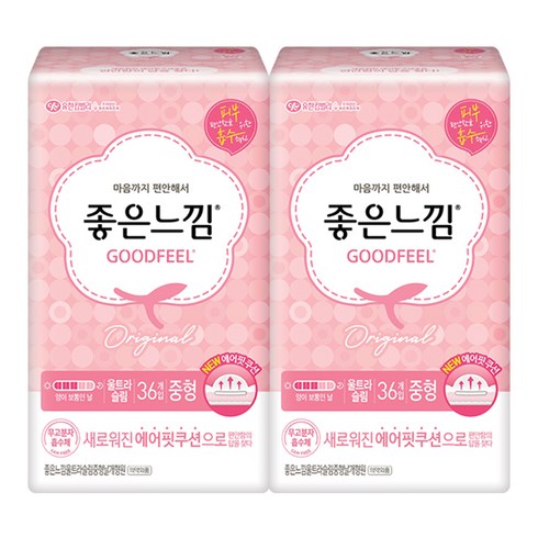 좋은느낌 에어핏 쿠션 울트라 슬림 중형 생리대 날개형, 36개입, 2팩