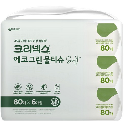 크리넥스 에코그린 소프트 저자극 물티슈, 80매, 6개