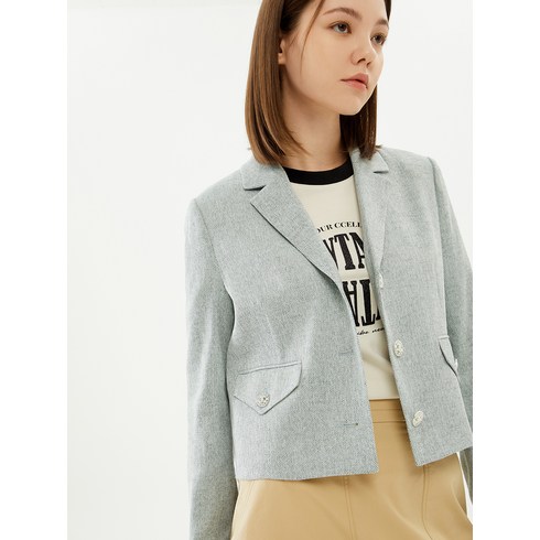씨씨콜렉트 여성용 플랩 크롭 린넨 자켓 C222MSF051
