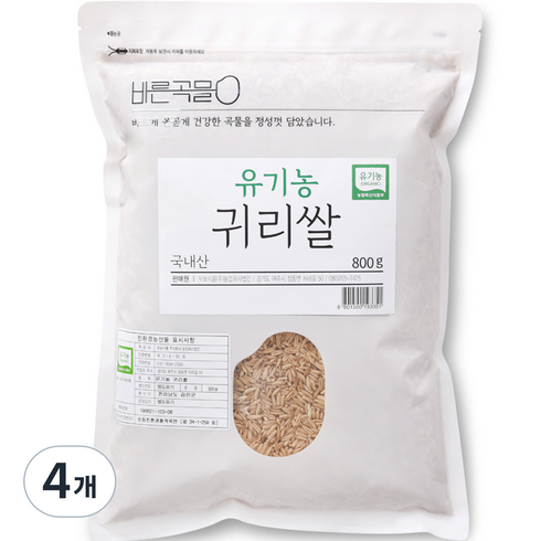 바른곡물 국내산 유기농 귀리 쌀, 800g, 4개