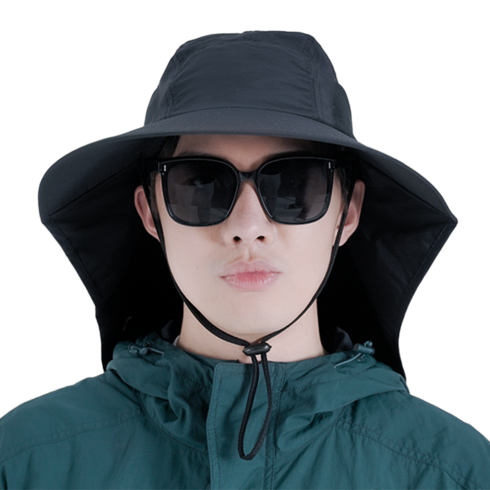 에이빅 자외선차단 햇빛가리개 챙넓은 낚시 모자, 블랙