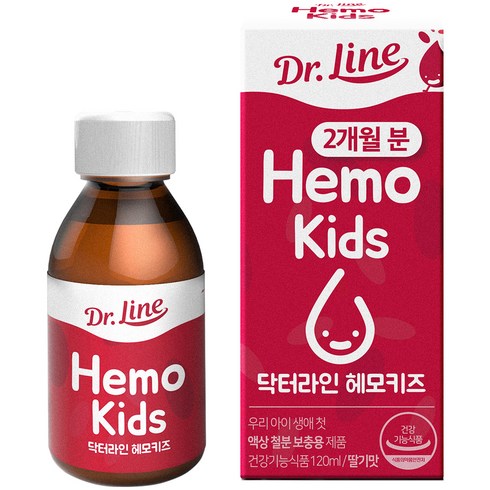 철분 - 닥터라인 헤모키즈 맛있는 딸기맛 유아철분제, 120ml, 1개
