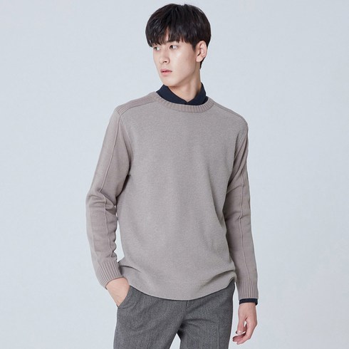 마인드브릿지 남성용 캐시크릴 울펠트 배색라운드넥 니트 MSKT7107