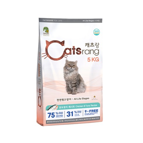 (1 - 캐츠랑 NEW 전연령 올라이프 고양이 건식사료 단백질원 75%, 닭 + 참치, 5kg, 1개