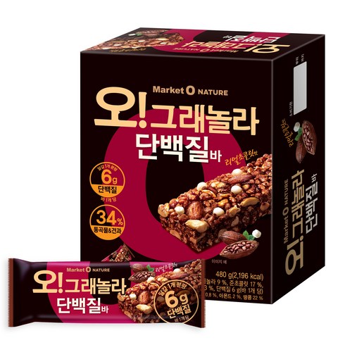 2023년 가성비 최고 단백질바 - 오리온 오 그래놀라 단백질바 12p, 480g, 1개