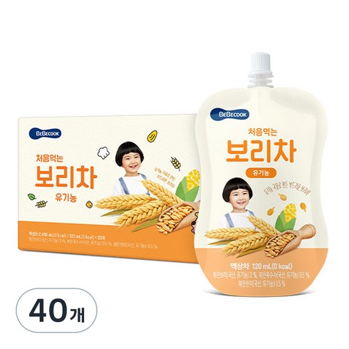 베베쿡보리차 - 베베쿡 처음먹는 유기농 보리차, 120ml, 40개