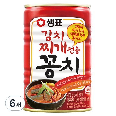 꽁치 - 샘표 김치찌개전용 꽁치 통조림, 400g, 6개