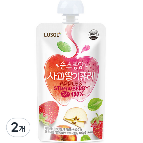 루솔퓨레 - 루솔 순수퐁당 퓨레, 혼합맛(사과/딸기), 100g, 2개