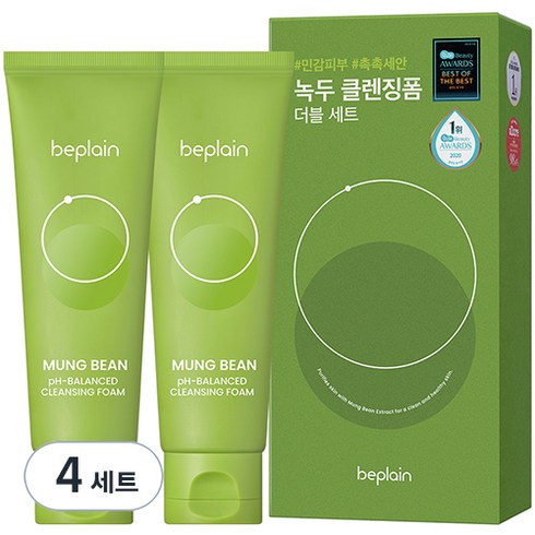 2023년 가성비 최고 비플레인녹두약산성클렌징폼 - 비플레인 녹두 약산성 클렌징폼 더블 세트, 80ml, 8개