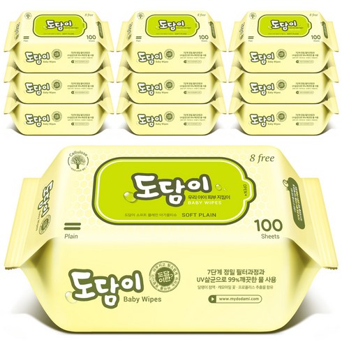 도담이 소프트 플레인 유아물티슈 리필형 50gsm, 100매입, 10팩