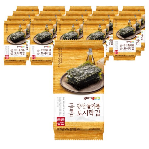 김 - 곰곰 광천 들기름 도시락김, 5g, 20개