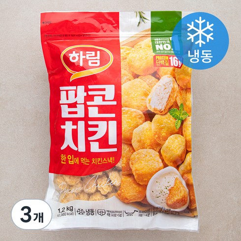 팝콘치킨 - 하림 팝콘치킨 (냉동), 1200g, 3개
