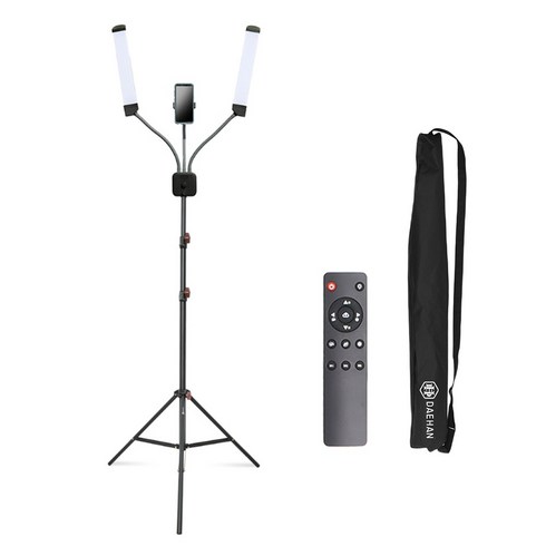 대한 유튜브 스튜디오 1인 개인 먹방 뷰티 캠핑 방송 촬영 더블라인 조명+슈퍼 삼각대 거치대+스탠드 가방 세트, 조명(DH-DL40), 슈퍼 스탠드(ST-7023), 스탠드 전용케이스(BAG-7020), 1세트