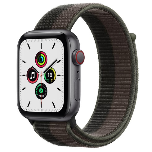 Apple 애플워치 SE, 44mm, GPS+Cellular, 알루미늄, 스페이스 그레이 / 토네이도 + 그레이 스포츠 루프