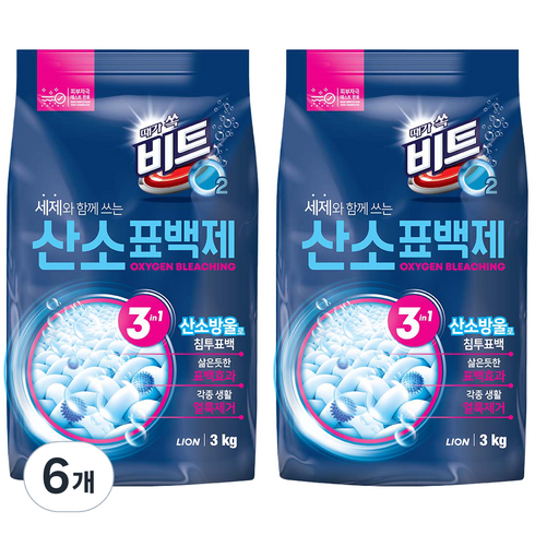 비트 O2 살균 표백제 분말형, 3kg, 6개