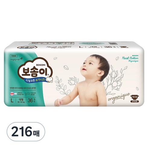 보솜이 리얼코튼 오가니크 밴드형 기저귀, 대형(L), 216매