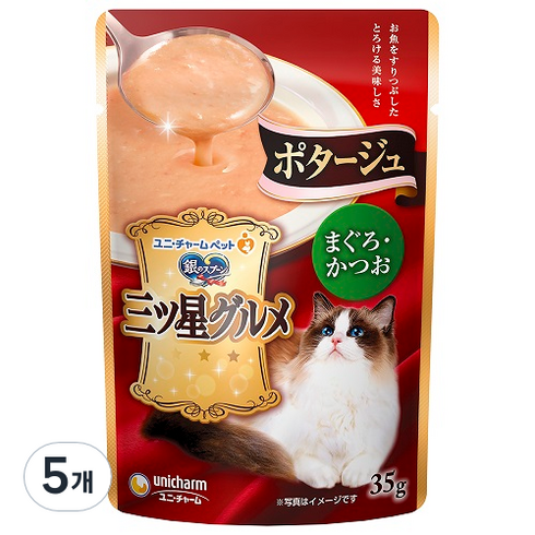 긴노스푼 고양이 미쓰보시 구루메 포타쥬, 혼합색(참치/가다랑어맛), 35g, 5개