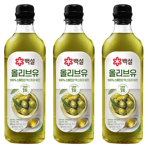 올리브유900 - 백설 압착올리브유, 900ml, 3개