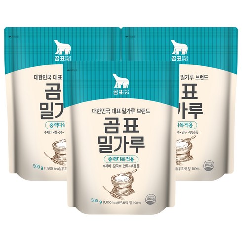 중력밀가루 - 곰표 밀가루 중력 다목적용, 500g, 3개